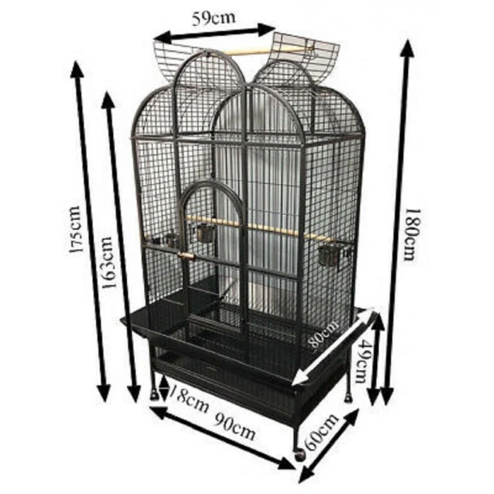 Fulin Tekerlekli Papağan Kafesi Large Siyah 81x56x177 cm