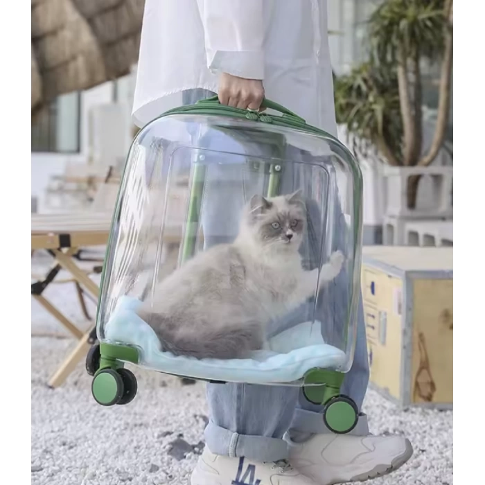 Kedi Küçük Irk Köpek Tekerlekli Şeffaf Taşıma Çantası