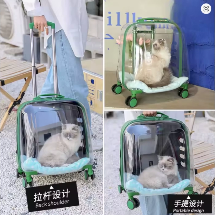 Kedi Küçük Irk Köpek Tekerlekli Şeffaf Taşıma Çantası