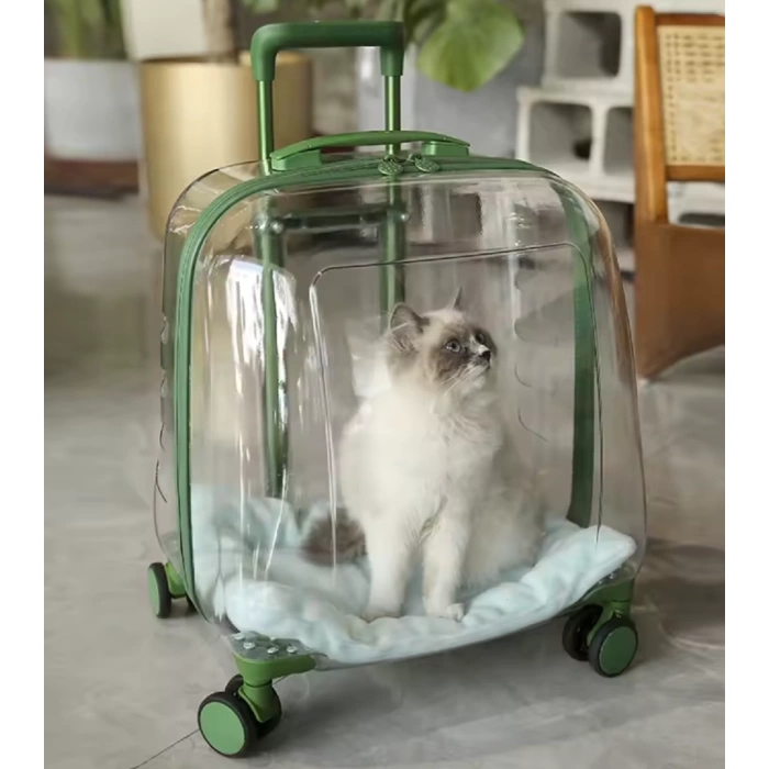 Kedi Küçük Irk Köpek Tekerlekli Şeffaf Taşıma Çantası
