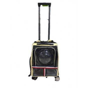 Kedi Köpek Kapsüllü Çekçekli Valiz Bej