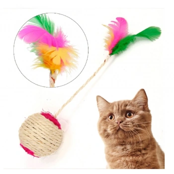 Renkli Tüylü İpli Kedi Oyuncağı