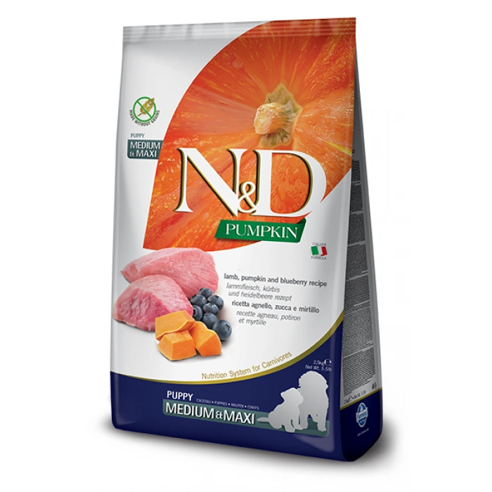 N&D Tahılsız Bal Kabağı&Kuzu Etli Yavru Medium-Maxi Köpek Maması 2.5 Kg