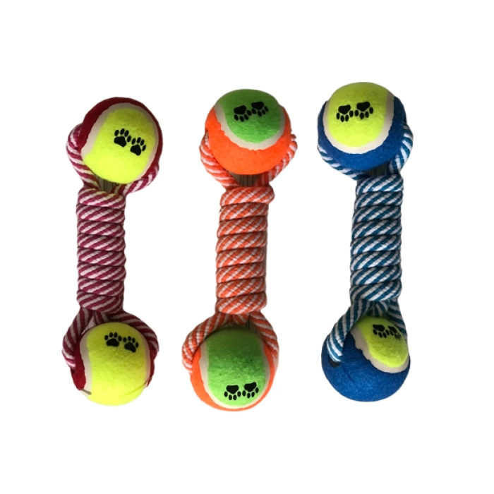 İki Tenis Toplu Köpek Diş İpi Oyuncağı 24 cm