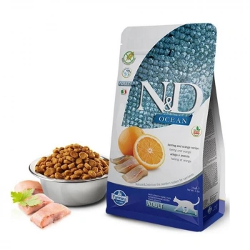 N&D Ocean Tahılsız Ringa Balıklı ve Portakallı Yetişkin Kedi Maması 1.5 Kg