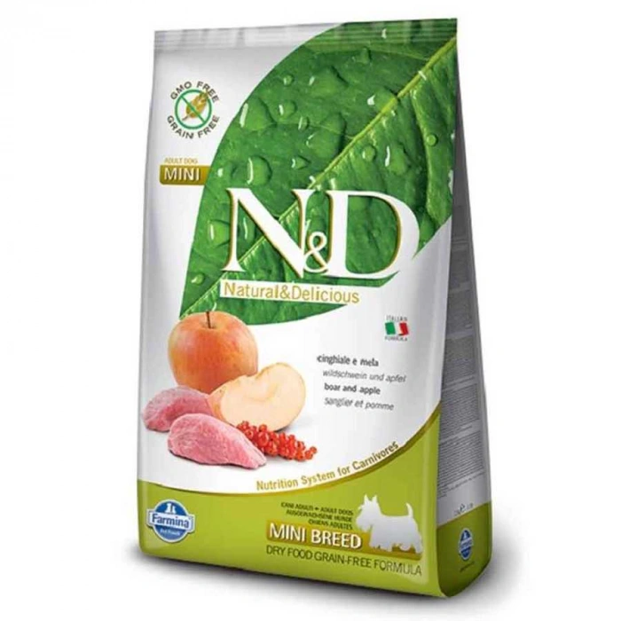 N&D Tahılsız Yaban Domuzlu&Elmalı Küçük Irk Yetişkin Köpek Maması 2.5 Kg