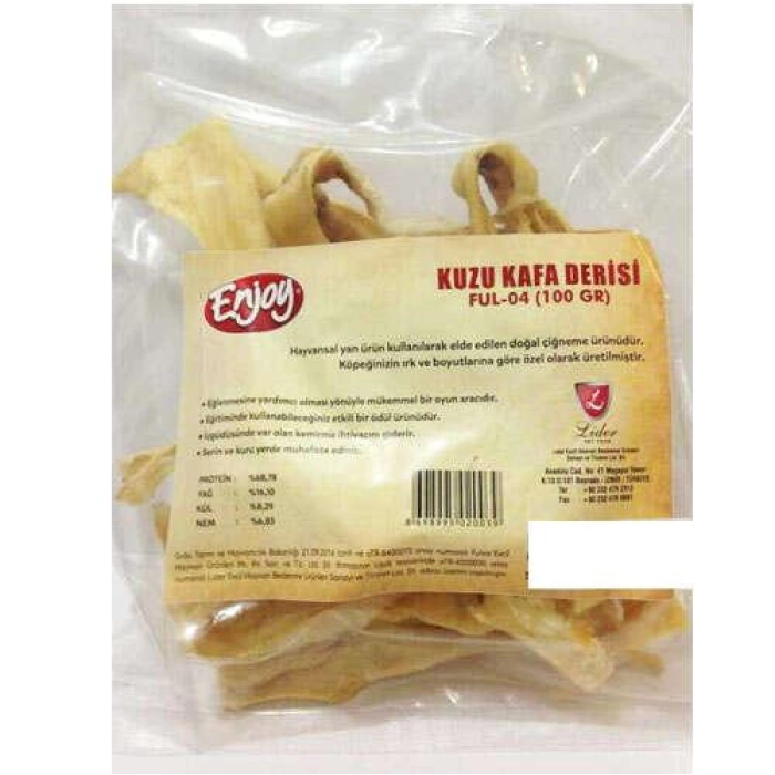 Enjoy Kurutulmuş Doğal Kuzu Kafa Derisi Köpek Ödülü 100 Gr