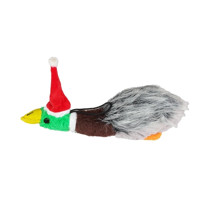 Noel Şapkalı Ördek Şekilli Köpek Peluş Oyuncak 24x7 cm