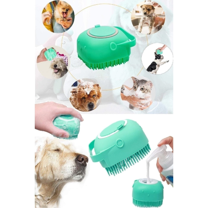 Şampuan Hazneli Silikonlu Evcil Hayvan Yıkama Fırçası