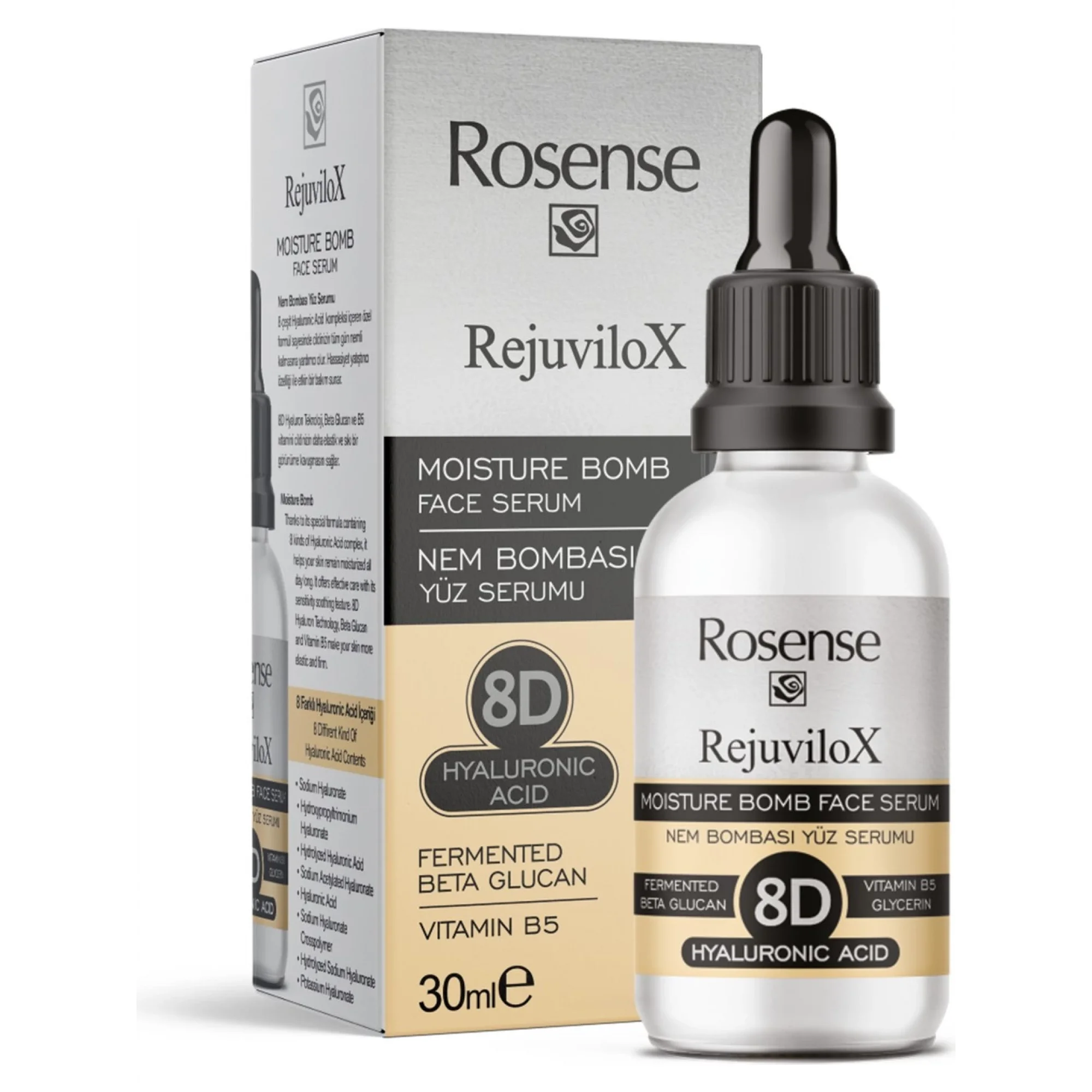 Rosense 8D Hyaluron Beta Glucan Nem Bombası Yüz Serumu 30ml