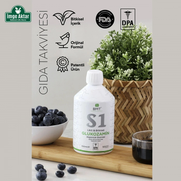 S1 Bitkisel Glukozamin ve Akgünlük Ekstresi - 50 Günlük Vegan Sıvı Takviye 500 Ml