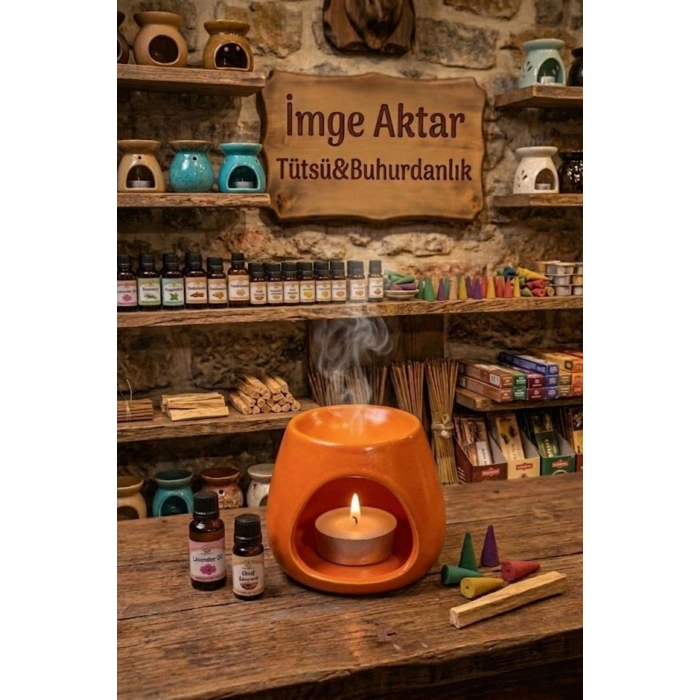 Turuncu | Seramik El Yapımı Buhurdanlık | Mumluk | Dekoratif Buhardanlık