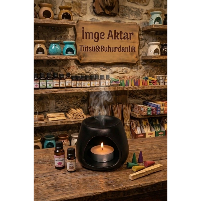 Siyah Mat | Seramik El Yapımı Buhurdanlık | Mumluk | Dekoratif Buhardanlık