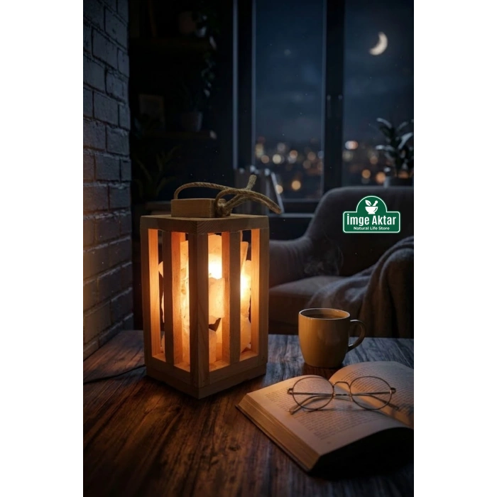 Ahşap Kule Tasarımlı Doğal Kaya Tuzu Lambası Dekoratif