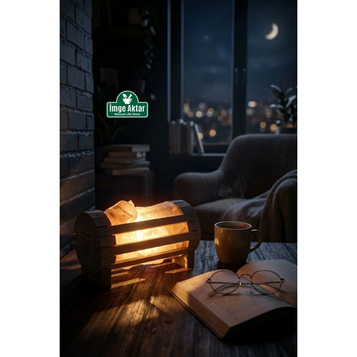 Ahşap Sandık Tasarımlı Doğal Kaya Tuzu Lambası Dekoratif