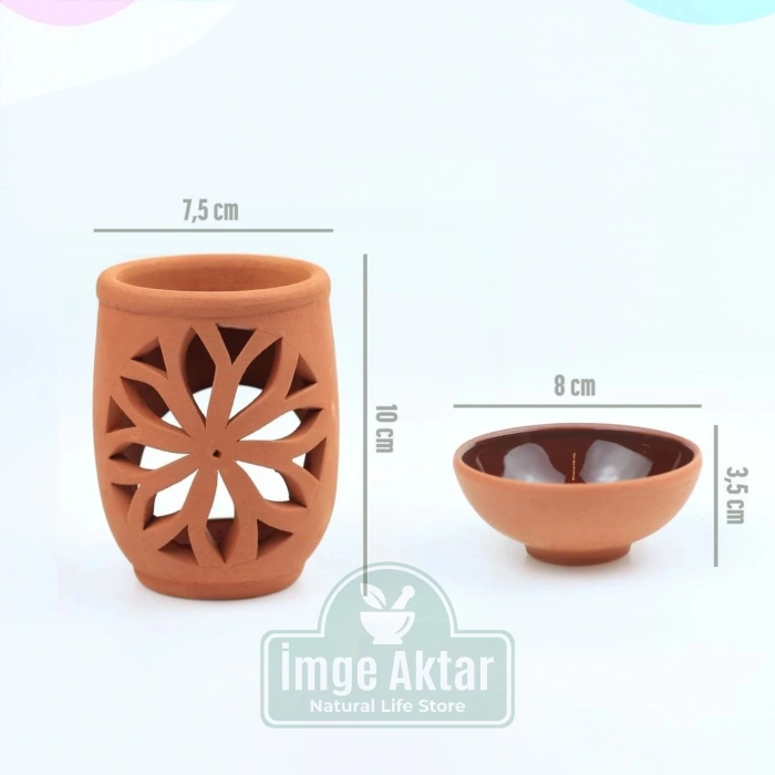 El Yapımı Lotus Desenli Toprak Buhurdanlık Mumluk Dekoratif