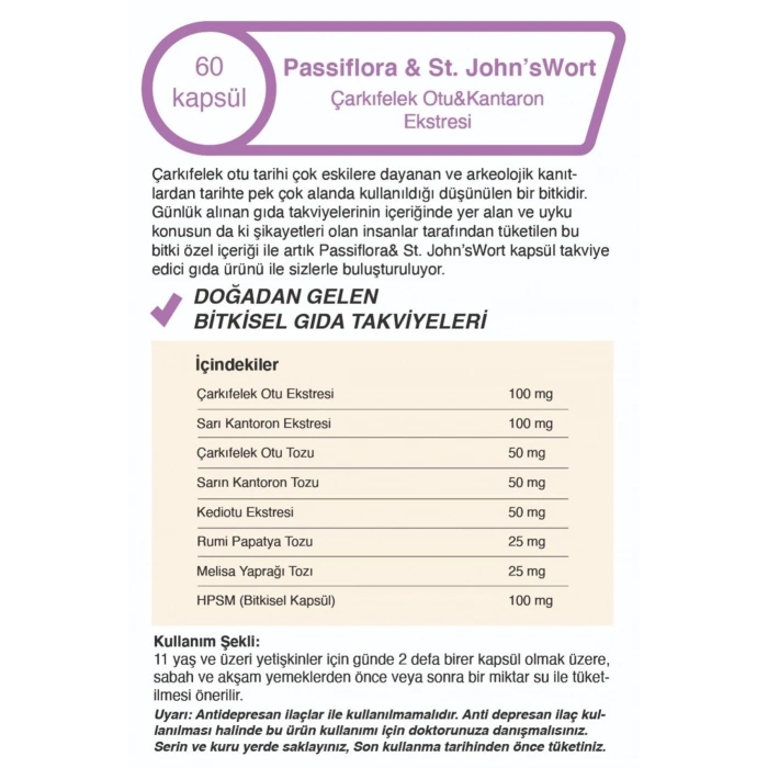 Çarkıfelek Otu & Kantaron Ekstreli 500 Mg 60 Kapsül