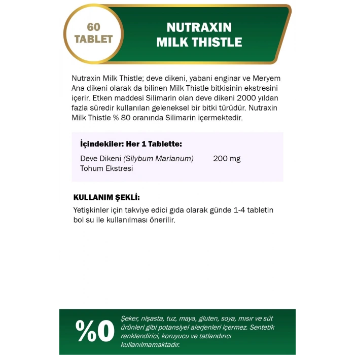 Nutraxin Deve Dikeni Tohumu-Milk Thistle 200 Mg 60 Tablet