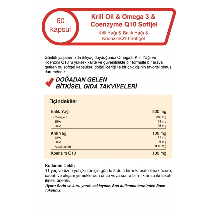 Krill Oil & Omega 3 & Coenzyme Q10 500 Mg 60 Kapsül