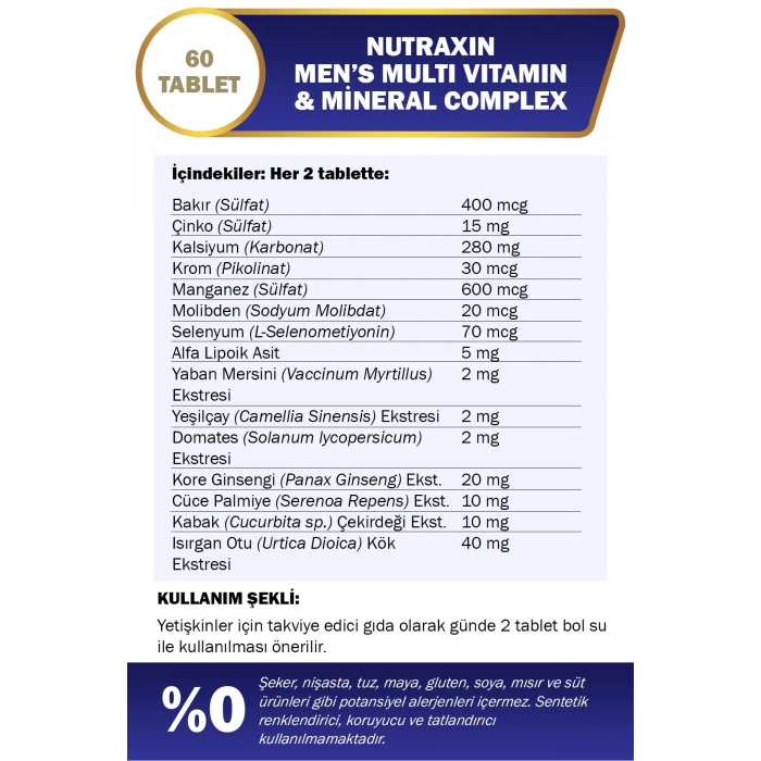 Multivitamin & Mineral Complex Erkekler İçin Özel Kompleks 60 Tablet
