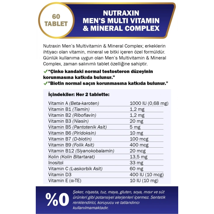 Multivitamin & Mineral Complex Erkekler İçin Özel Kompleks 60 Tablet