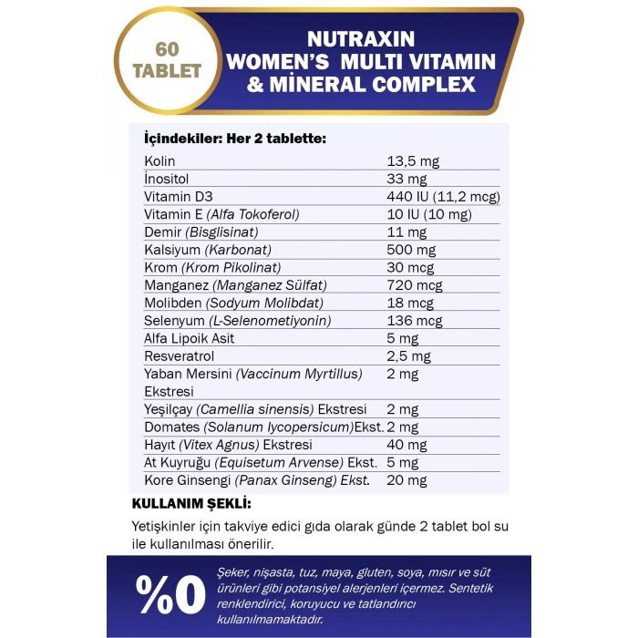 Nutraxin Multivitamin Kadın Multivitamin & Mineral Complex 60 Tablet