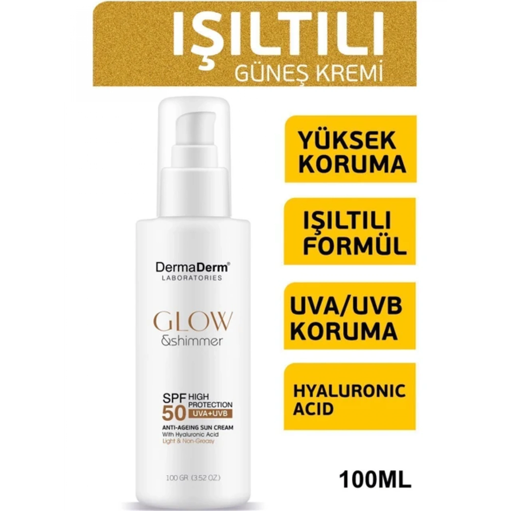 Dermaderm Glow ve Shimmer Simli Günes Kremi Spf 50 100 GR