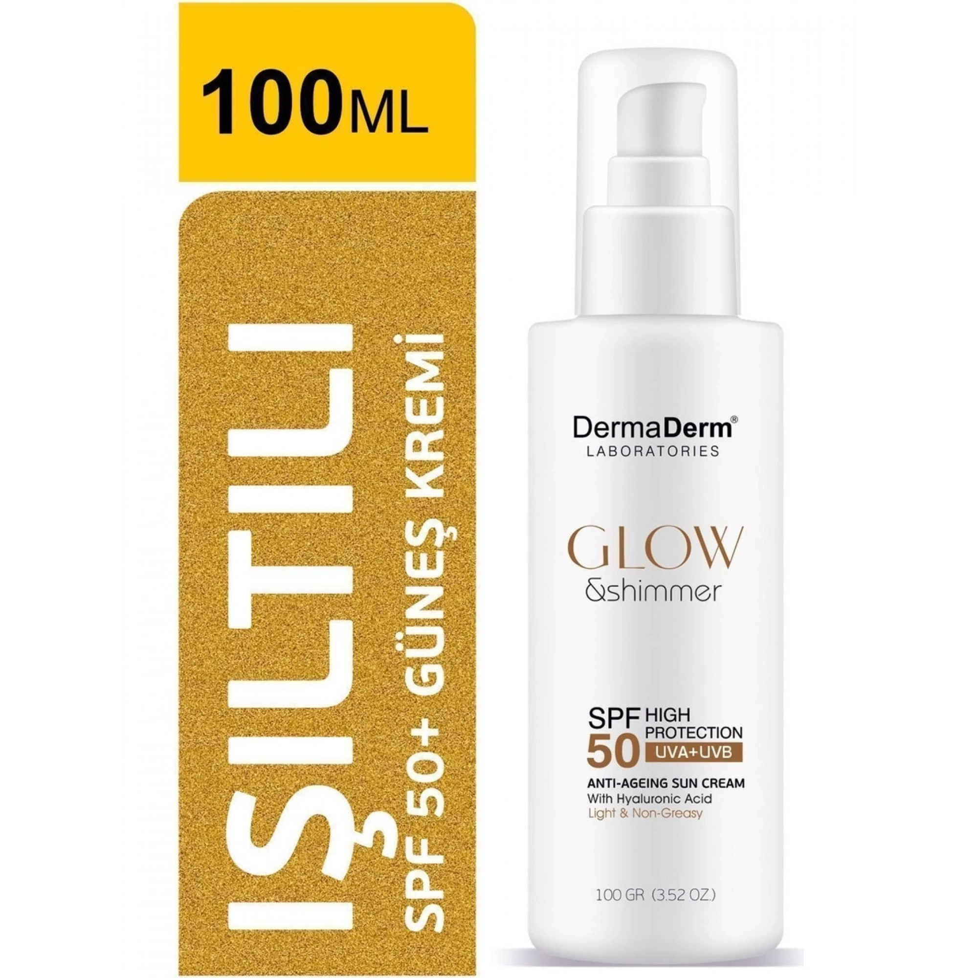 Dermaderm Glow ve Shimmer Simli Güneş Kremi Spf 50 100 GR - Işıltılı Yüksek Koruma