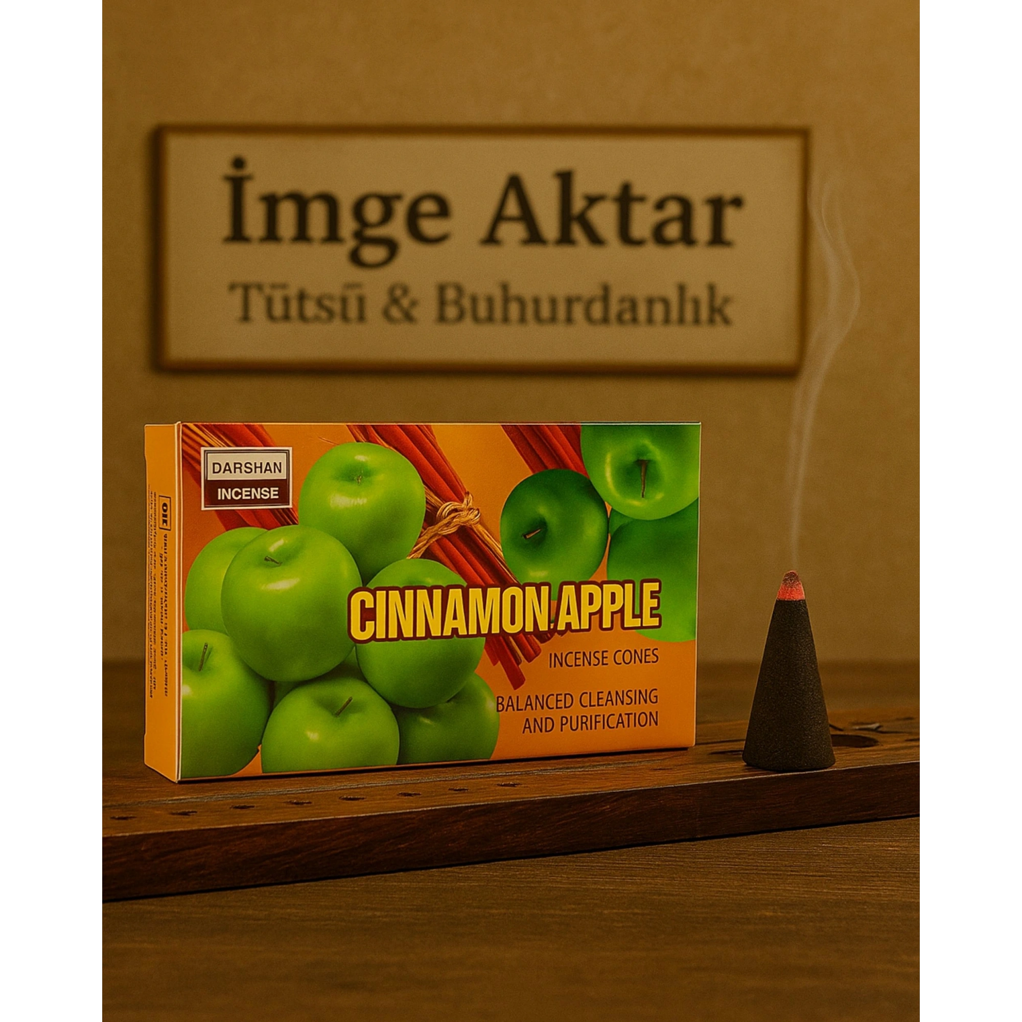 Darshan İncense Cinnamon&Apple Tarçın&Elma Konik Tütsü 10 Adet 