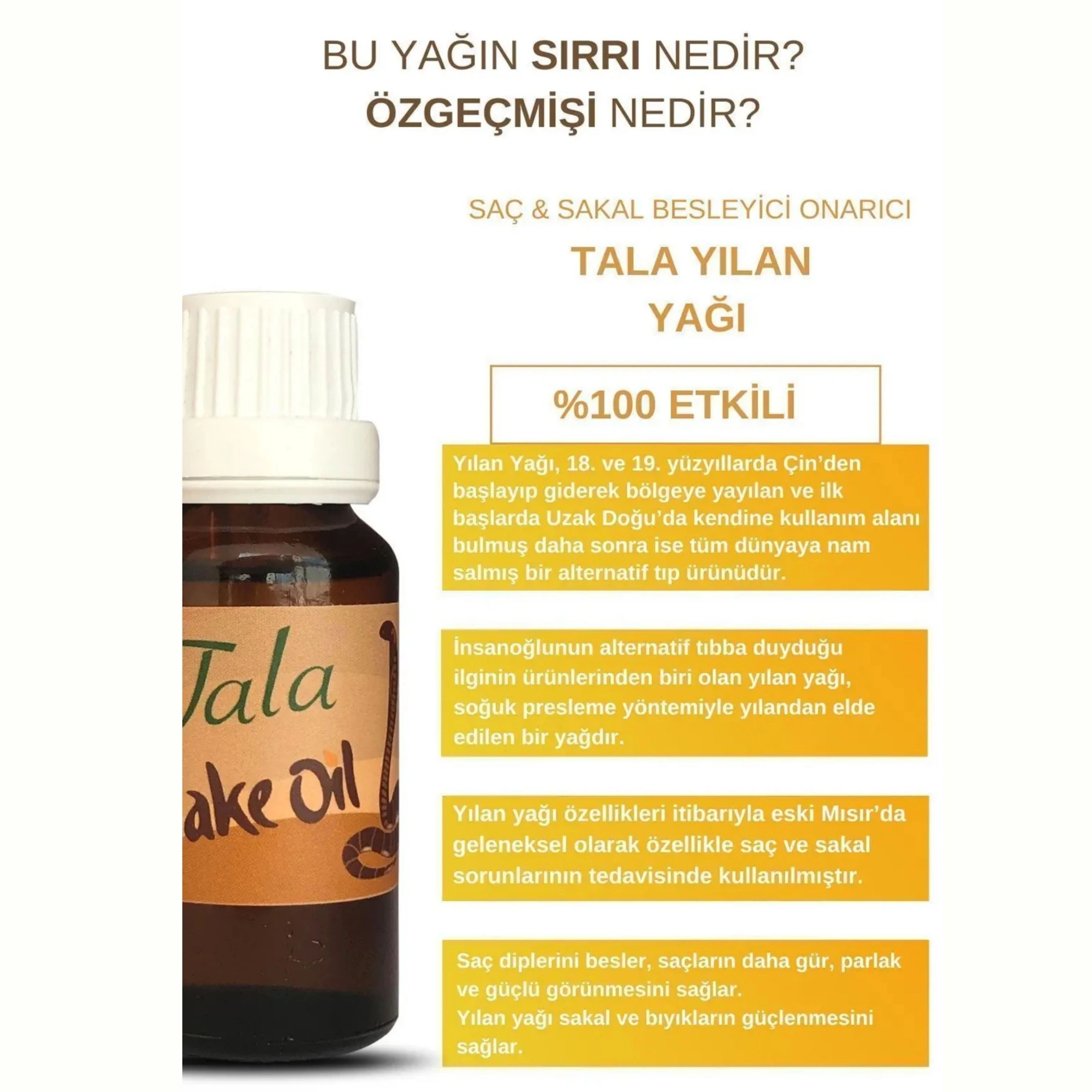Tala Yılan Yağı 20 Ml - Saç Dökülmesine Karşı Besleyici Bakım