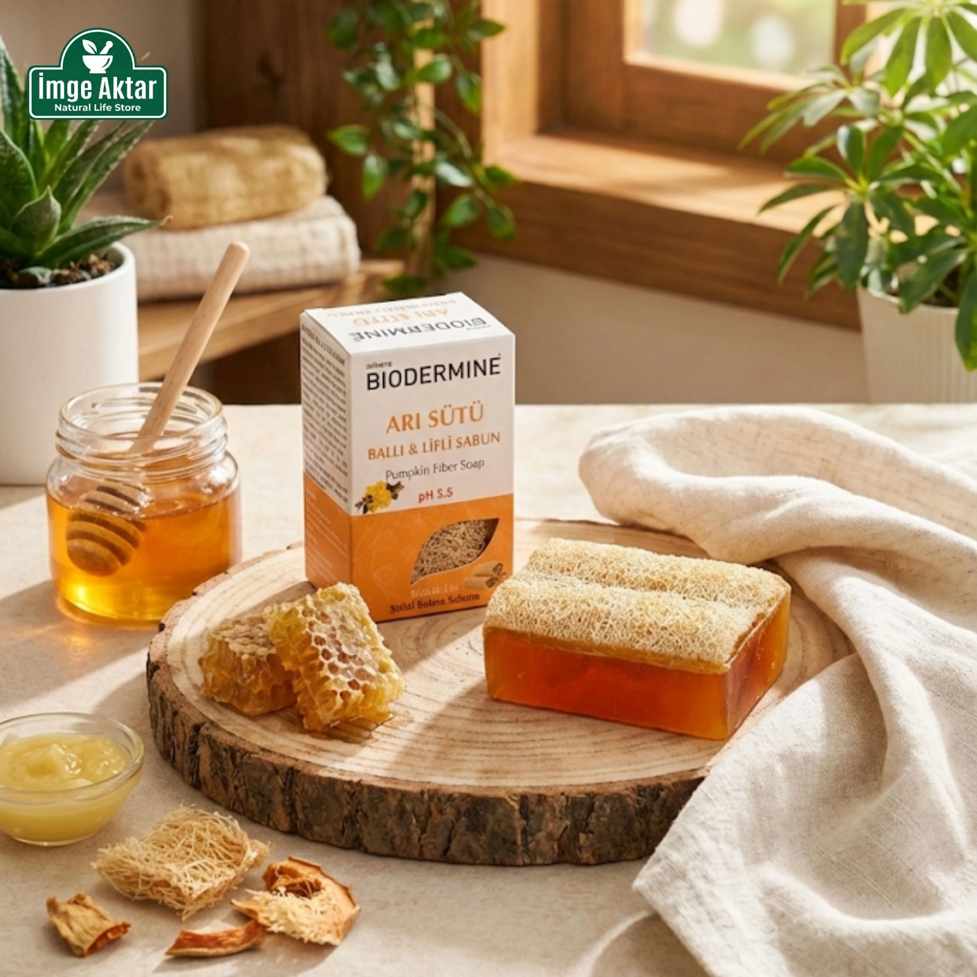 Biodermine Doğal Kabak Lifli Arı Sütü ve Ballı Sabun - Besleyici Bakım (130 gr)