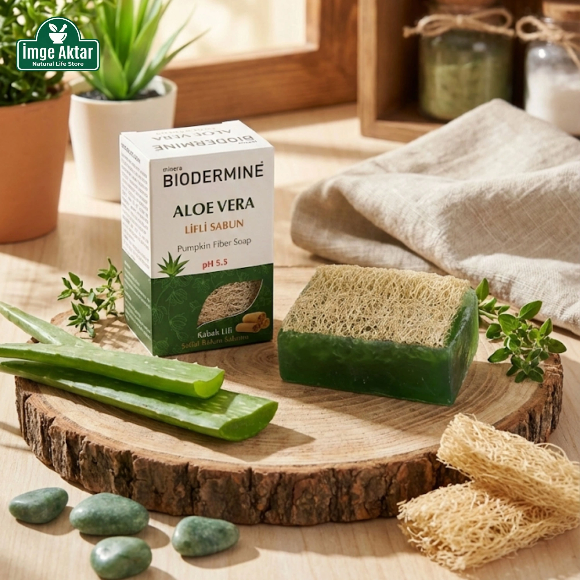 Biodermine Doğal Kabak Lifli Aloe Vera Sabun - Rahatlatıcı ve Nemlendirici (130 gr)