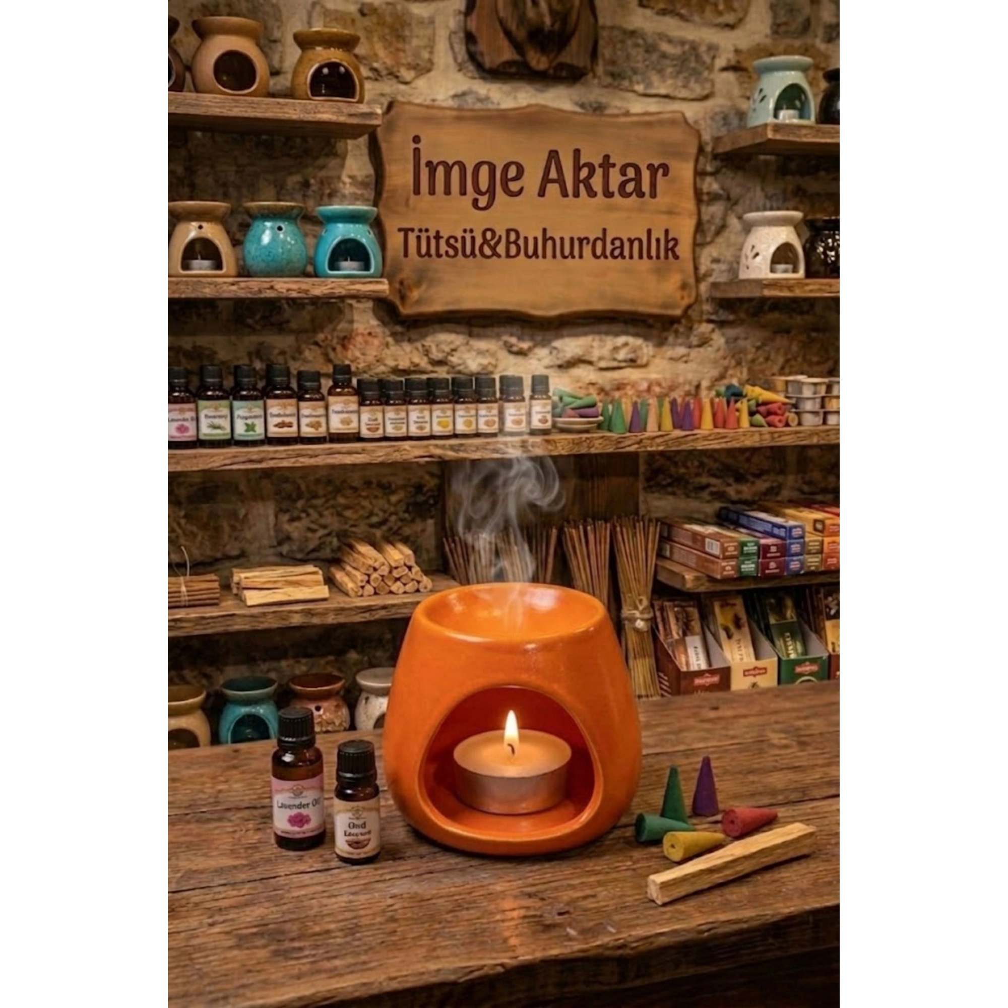 Turuncu | Seramik El Yapımı Buhurdanlık | Mumluk | Dekoratif Buhardanlık