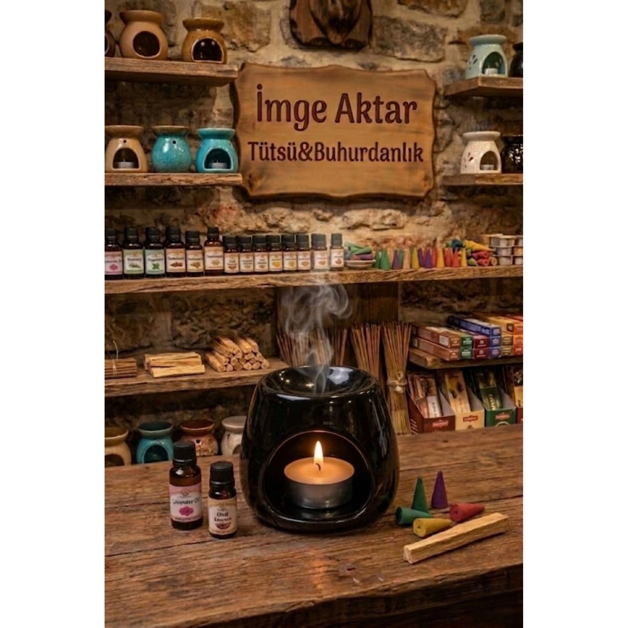 Siyah | Seramik El Yapımı Buhurdanlık | Mumluk | Dekoratif Buhardanlık