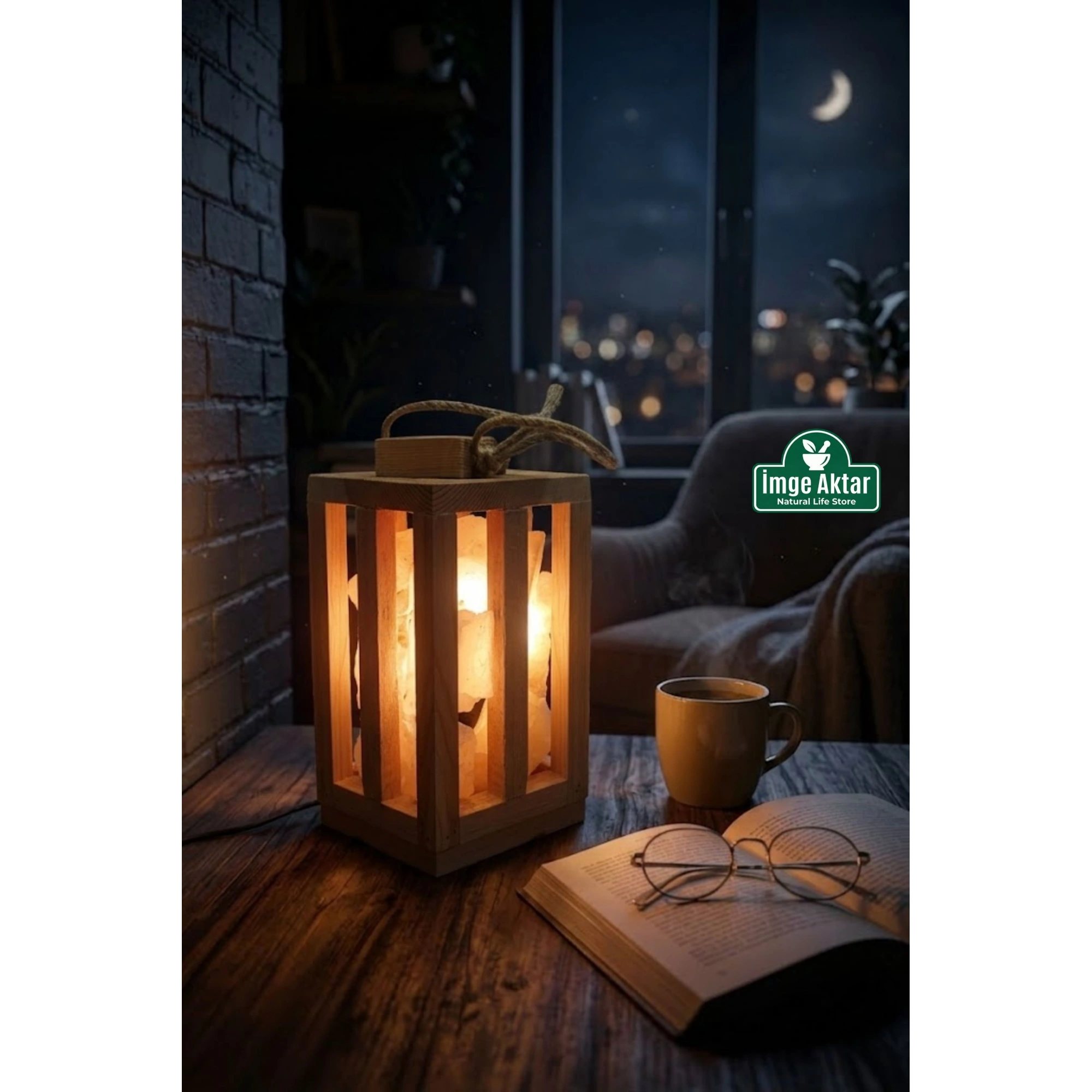 Ahşap Kule Tasarımlı Doğal Kaya Tuzu Lambası Dekoratif