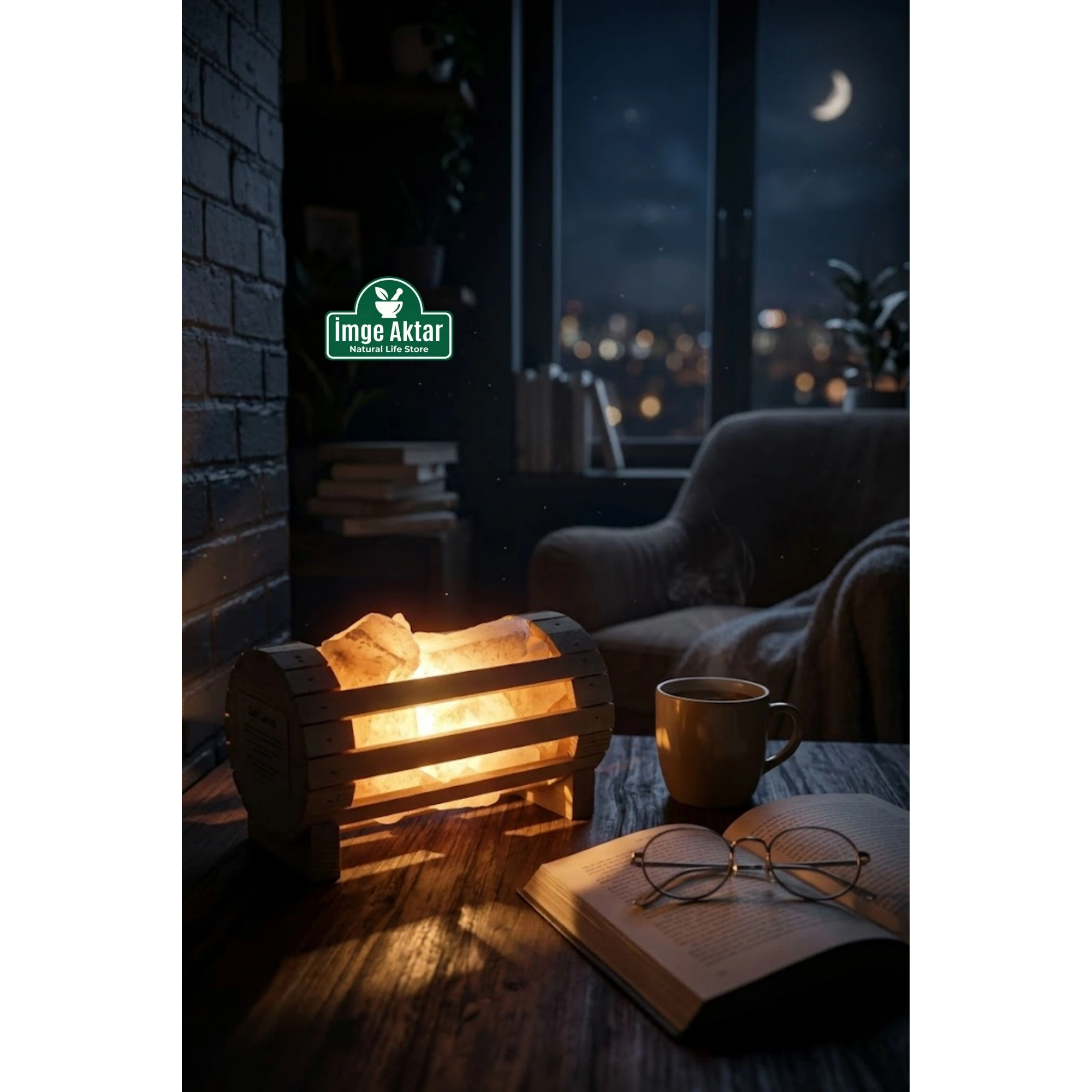 Ahşap Sandık Tasarımlı Doğal Kaya Tuzu Lambası Dekoratif