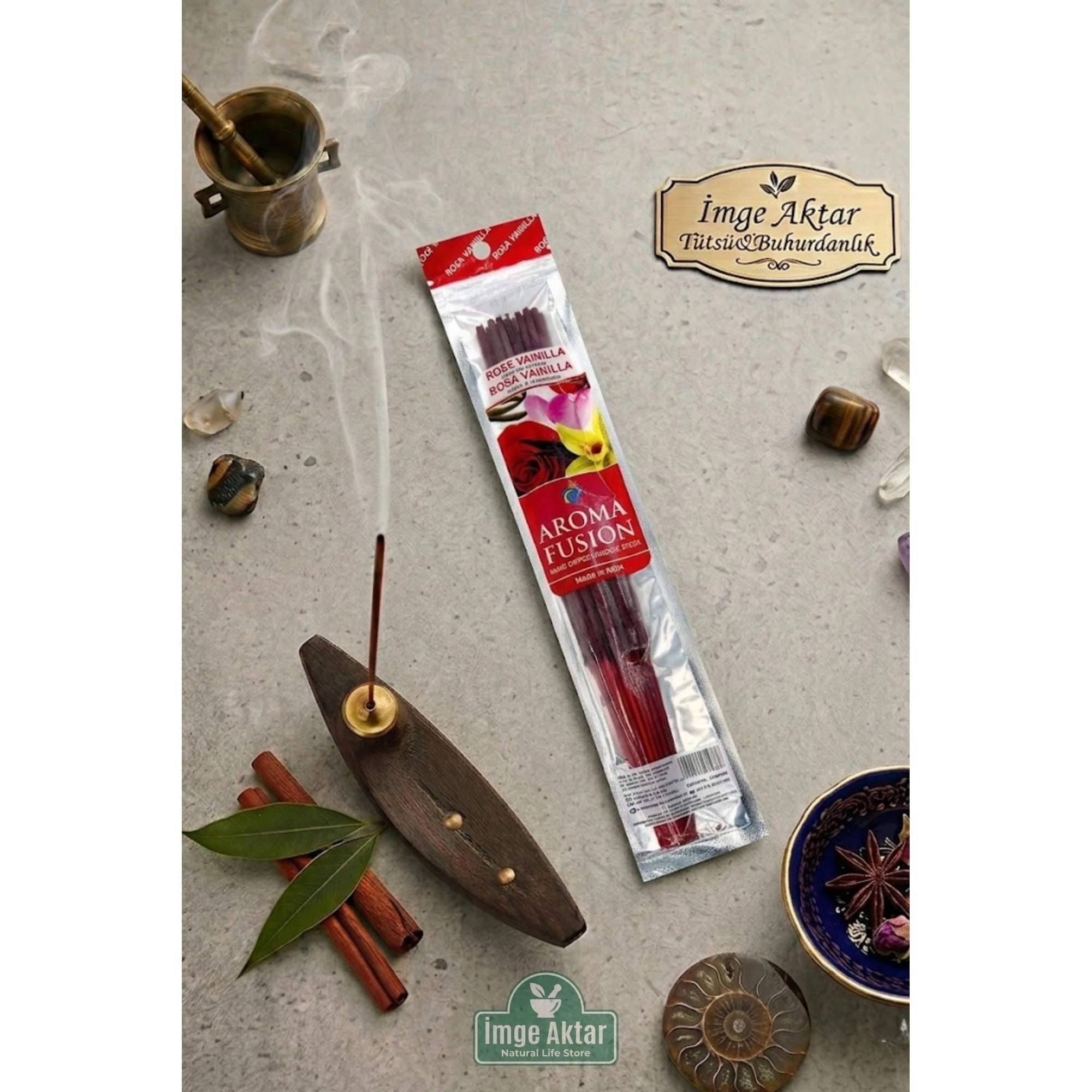 Darshan Aroma Fusion Gül Vanilya (Rose Vanilla) El Yapımı 15 Adet Çubuk Tütsü 28 cm