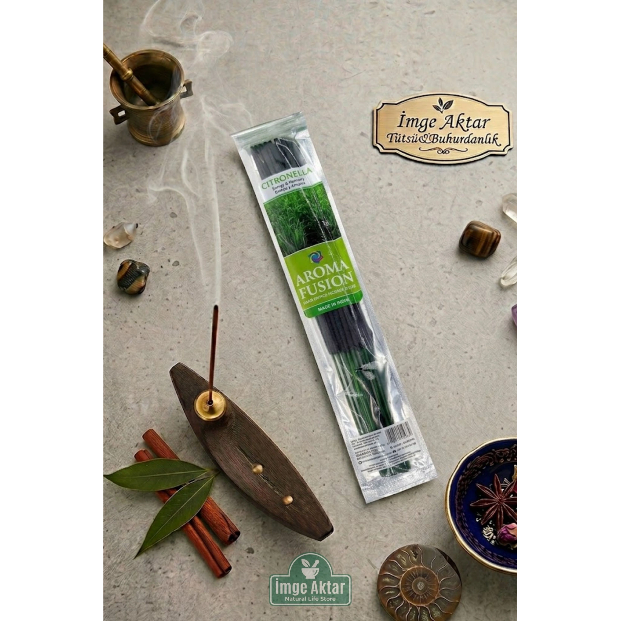 Darshan Aroma Fusion Citronella (Limon Otu) El Yapımı 15 Adet Çubuk Tütsü 28 cm