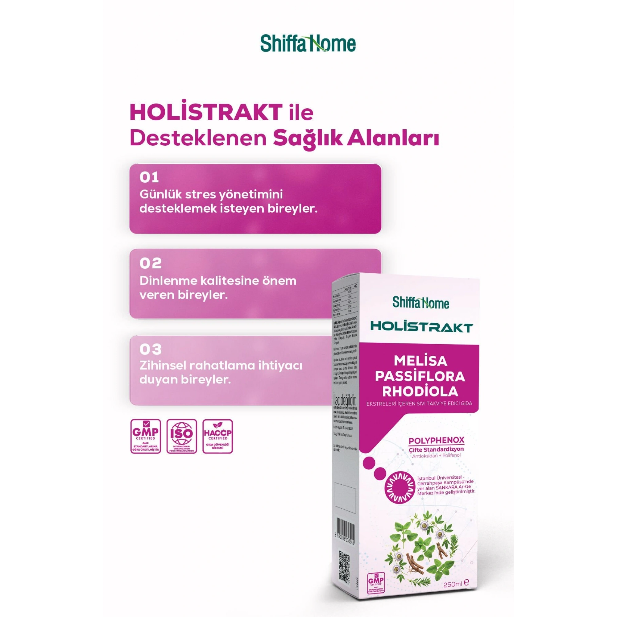 Shiffa Home Melisa, Passiflora ve Rhodiola İçeren Sıvı Ekstrakt 250 ML