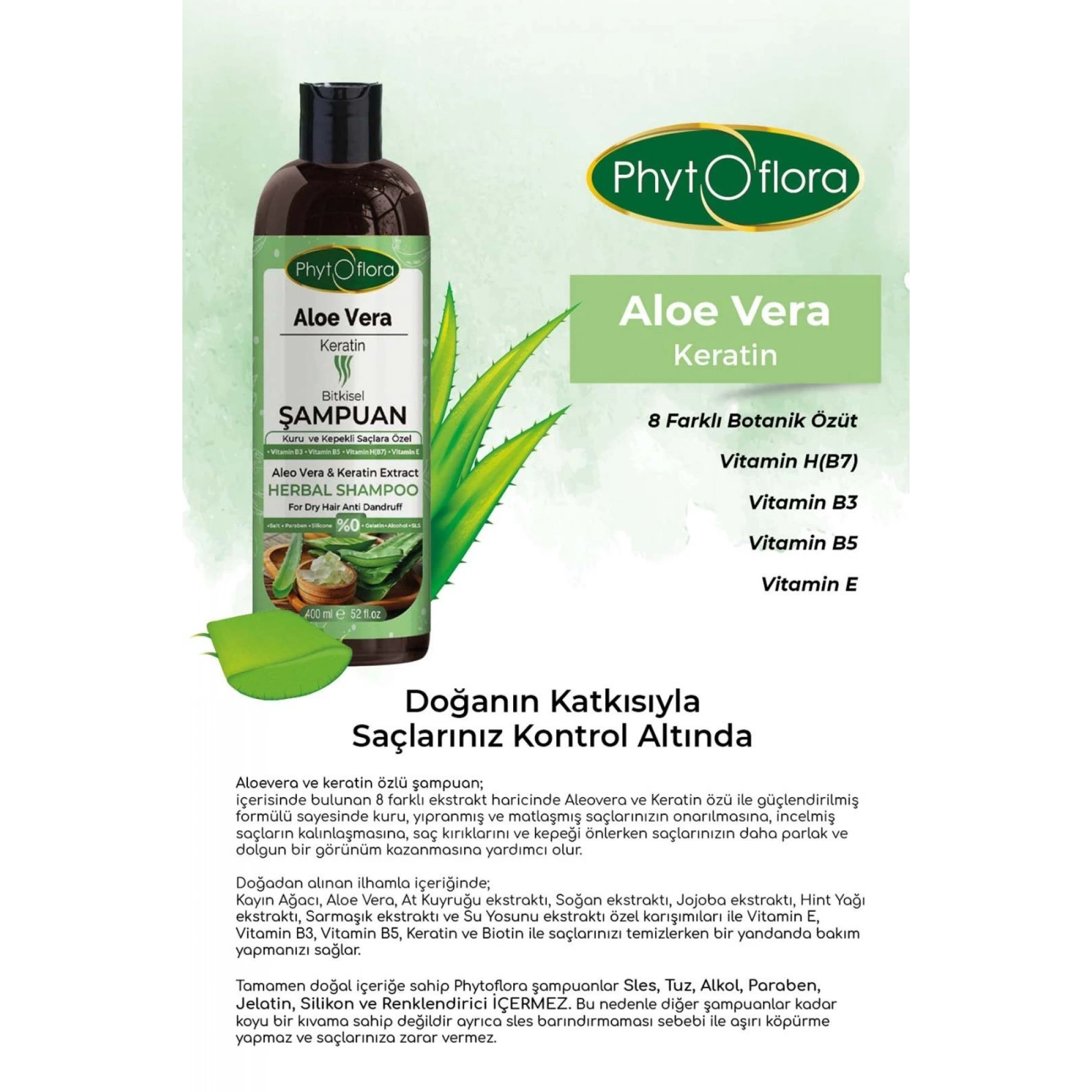 Phytoflora Aloe Vera ve Keratinli Bitkisel Şampuan 400 Ml
