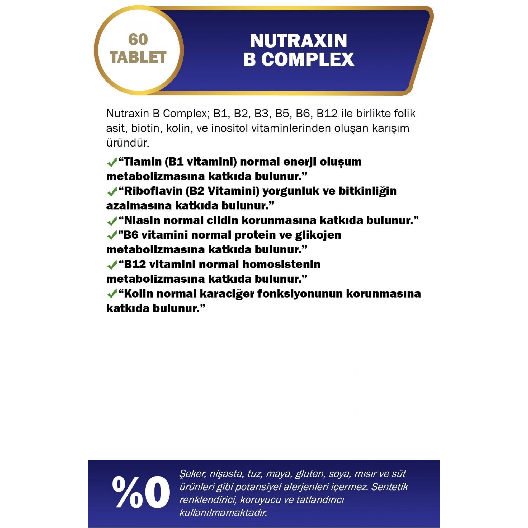 Nutraxin B Vitamin Complex - B Vitamini Takviyesi 60 Tablet