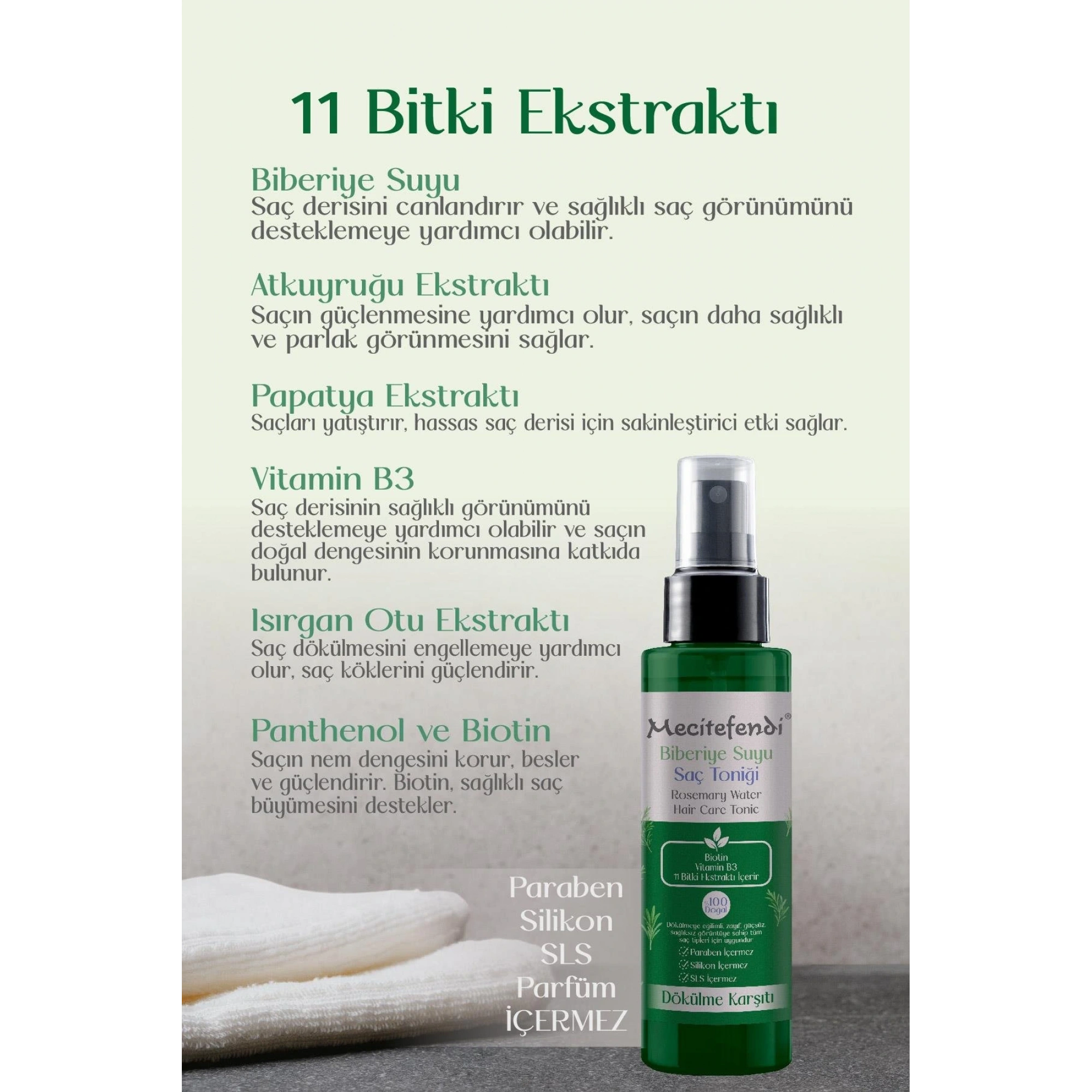 Mecitefendi Biberiye Suyu Saç Toniği ( 11 Bitki Ekstraklı ) 150 Ml