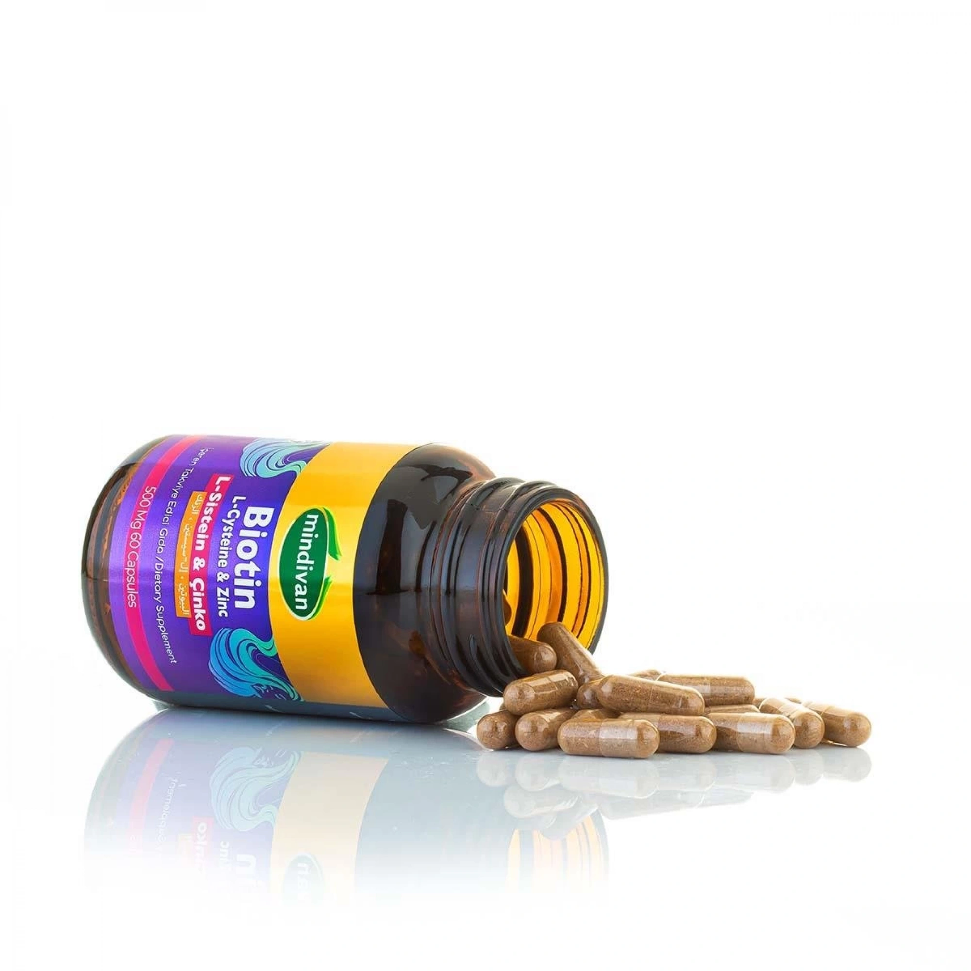Mindivan Biotin, L-Sistein ve Çinko İçeren Takviye Edici Gıda - 500 Mg 60 Kapsül