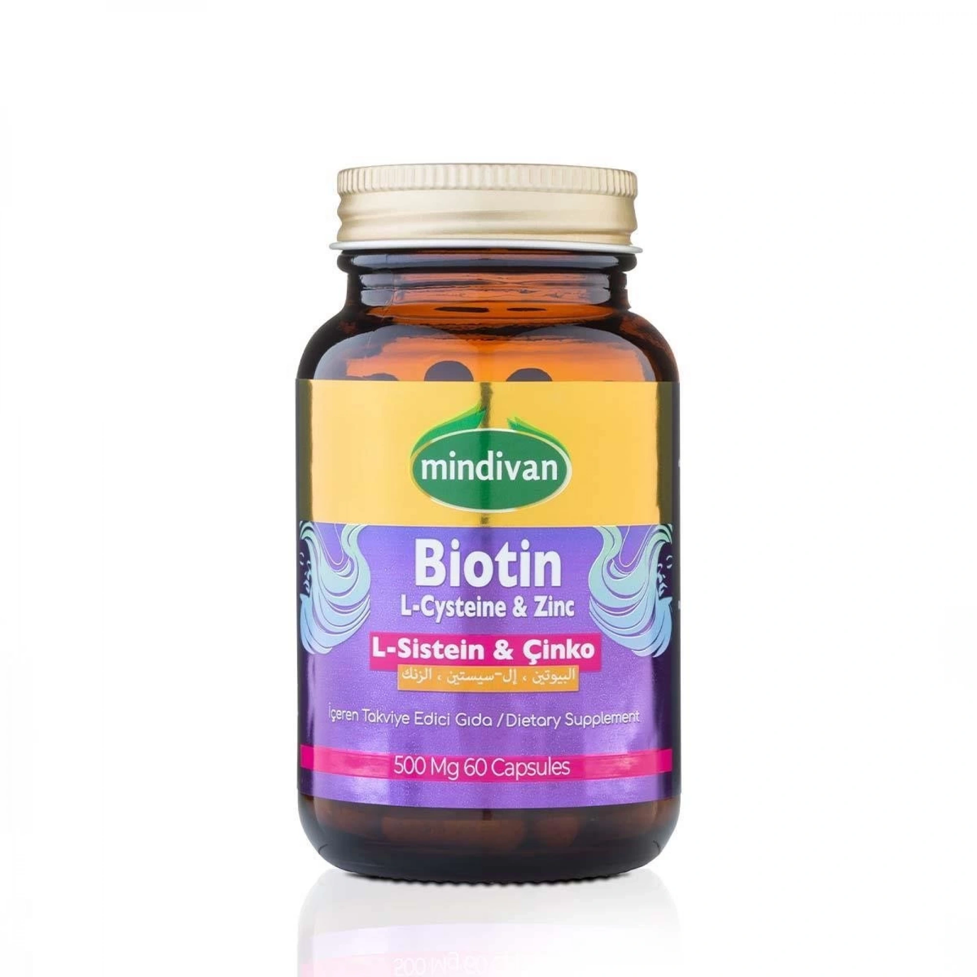 Mindivan Biotin, L-Sistein ve Çinko İçeren Takviye Edici Gıda - 500 Mg 60 Kapsül