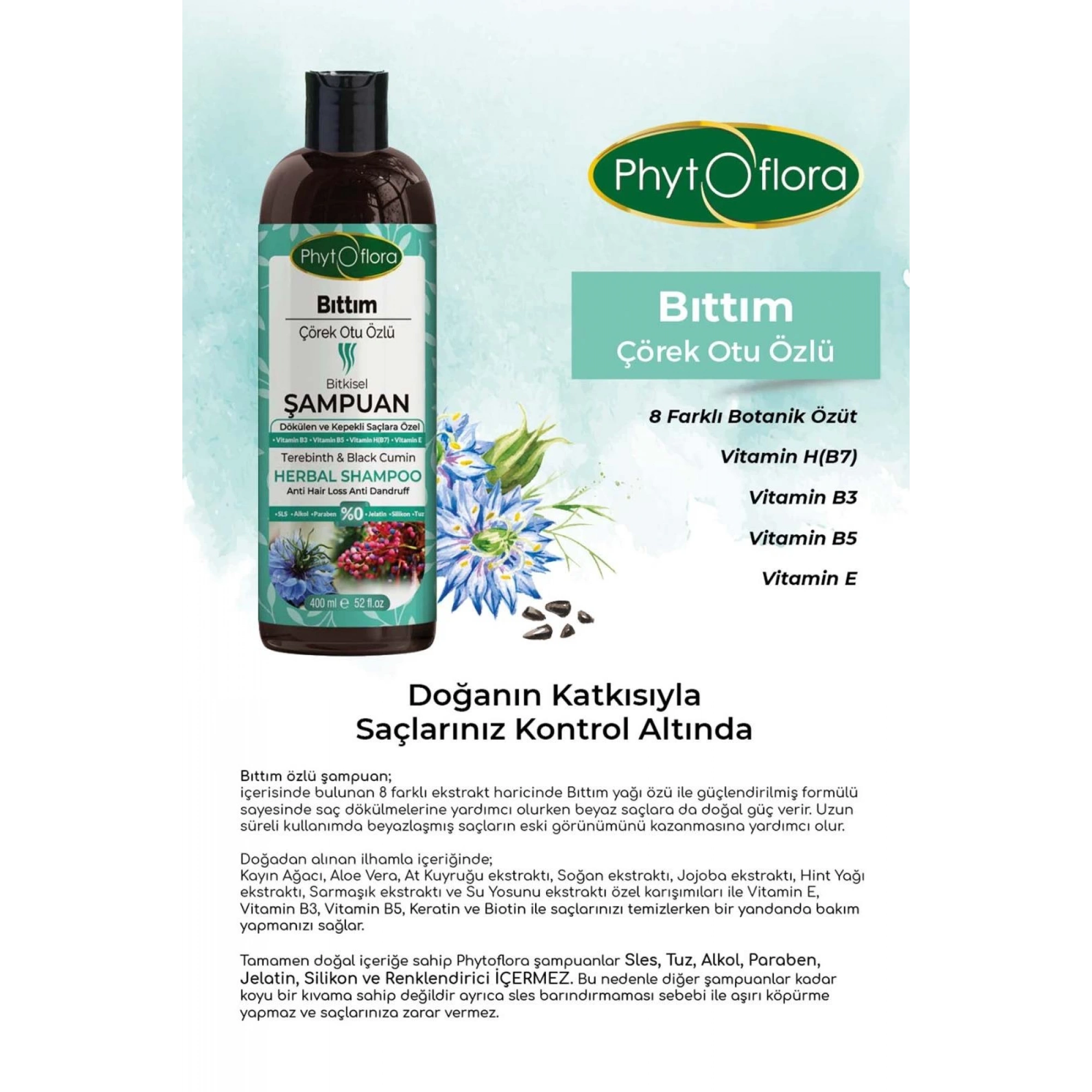 Phytoflora Bıttım Çörek Otu Özlü Bitkisel Şampuan 400 Ml