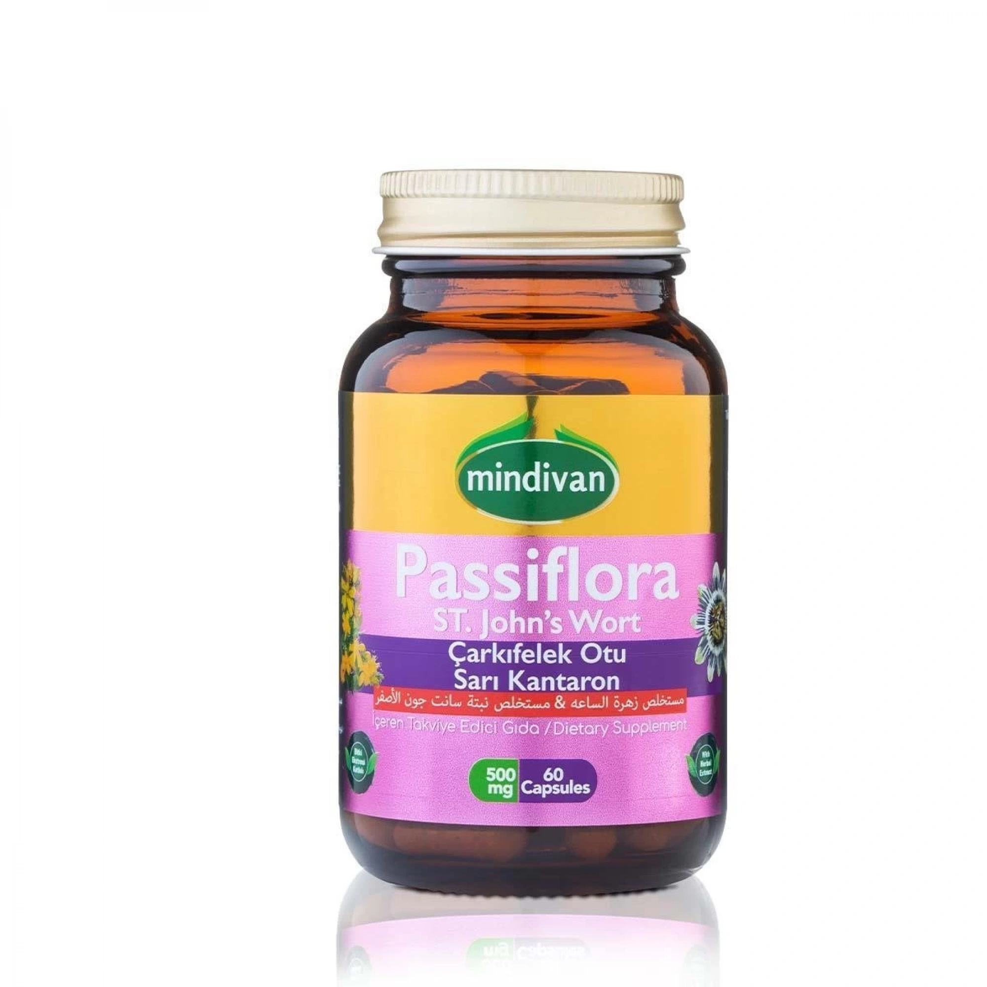 Mindivan Çarkıfelek Otu (Passiflora) ve Sarı Kantaron Ekstresi - 500 Mg 60 Kapsül