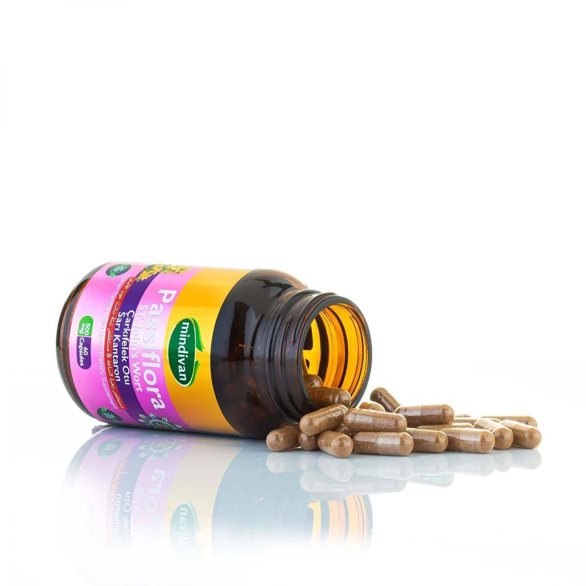 Mindivan Çarkıfelek Otu (Passiflora) ve Sarı Kantaron Ekstresi - 500 Mg 60 Kapsül