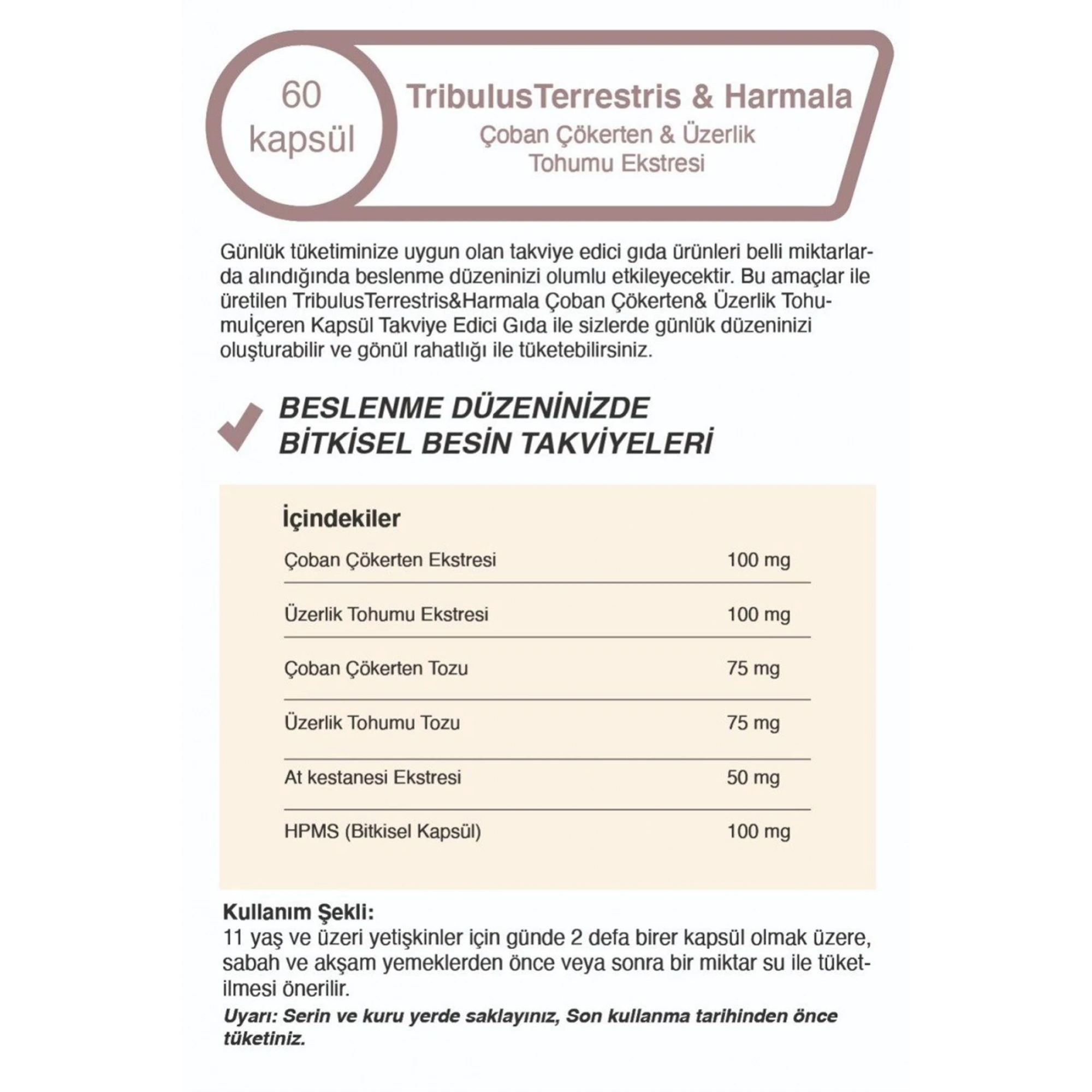 Mindivan Çoban Çökerten (Tribulus) ve Üzerlik Tohumu Ekstresi - 500 Mg 60 Kapsül