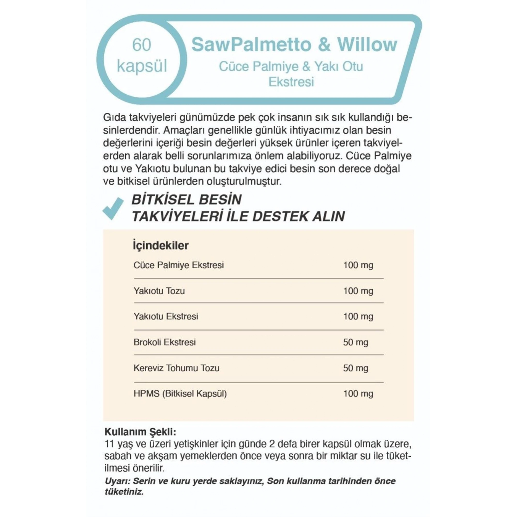 Mindivan Cüce Palmiye (Saw Palmetto) ve Yakı Otu Ekstresi - 500 Mg 60 Kapsül