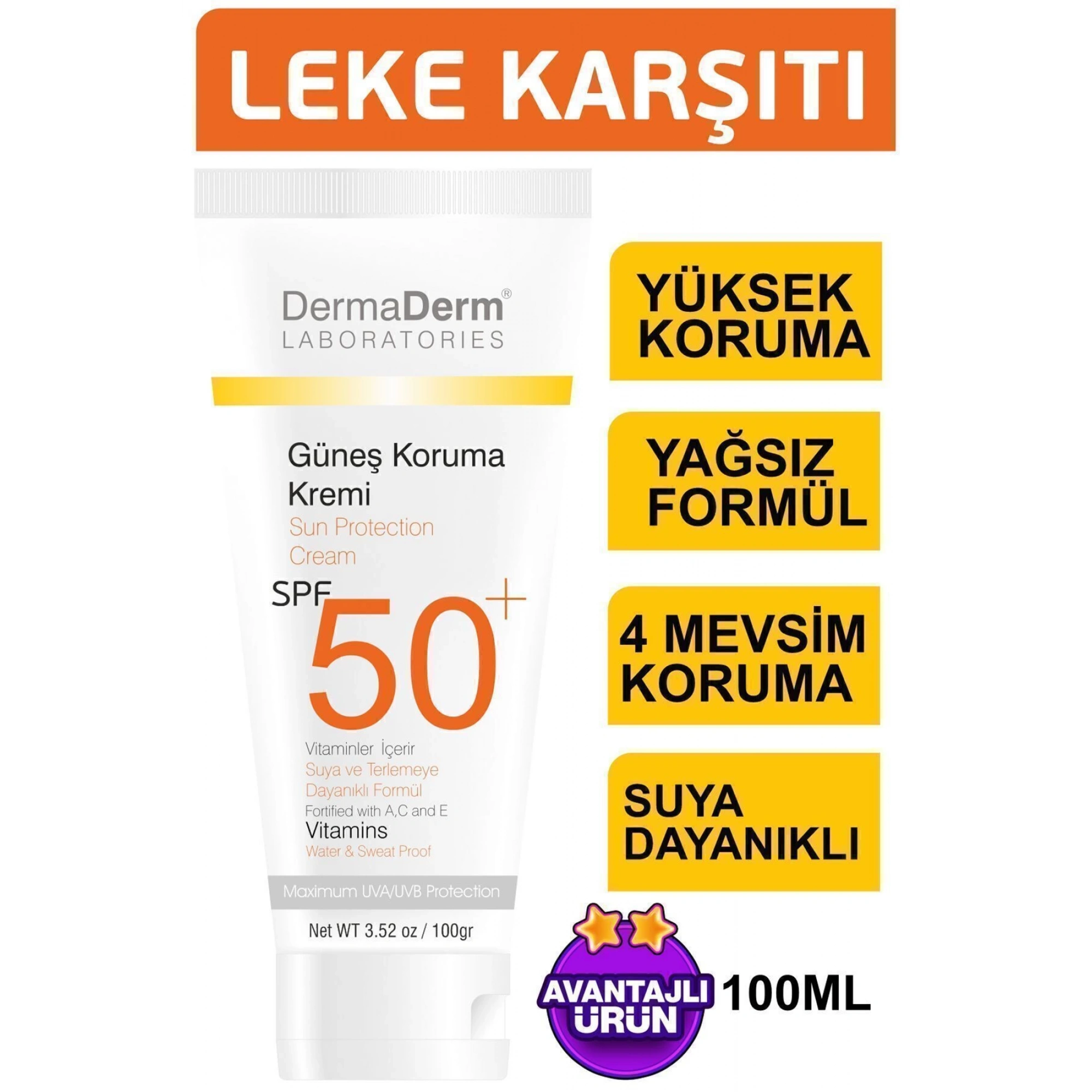 Dermaderm Güneş Koruma Kremi Spf 50+ Faktör 100 Ml - Yüksek Koruma
